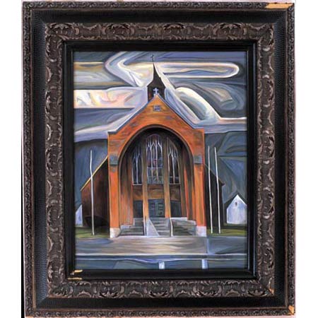 Third Church          Oil/Canvas, image 20x16in, in antique frame