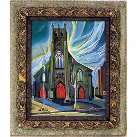 Seventh Church          Oil/Canvas, image 20x16in, in antique frame